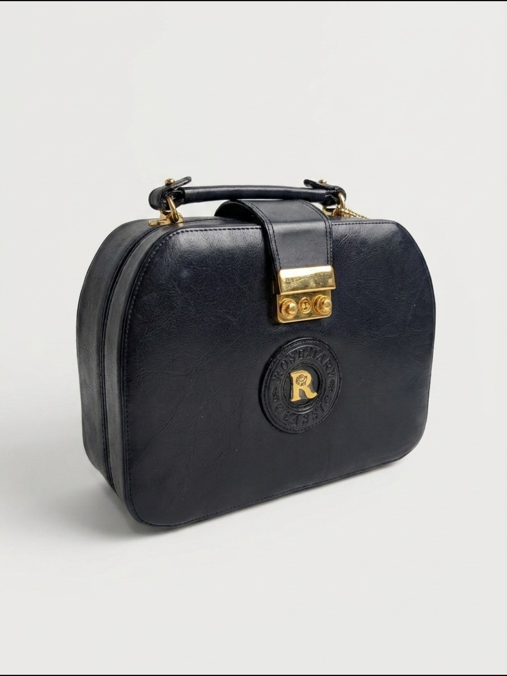 Vintage Rosenio Splendid‎ Navy Blue Structured Top Handle Handbag Gold Hardware